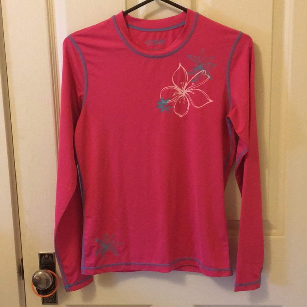 Hot pink surf shirt / rash guard UV / hydro print